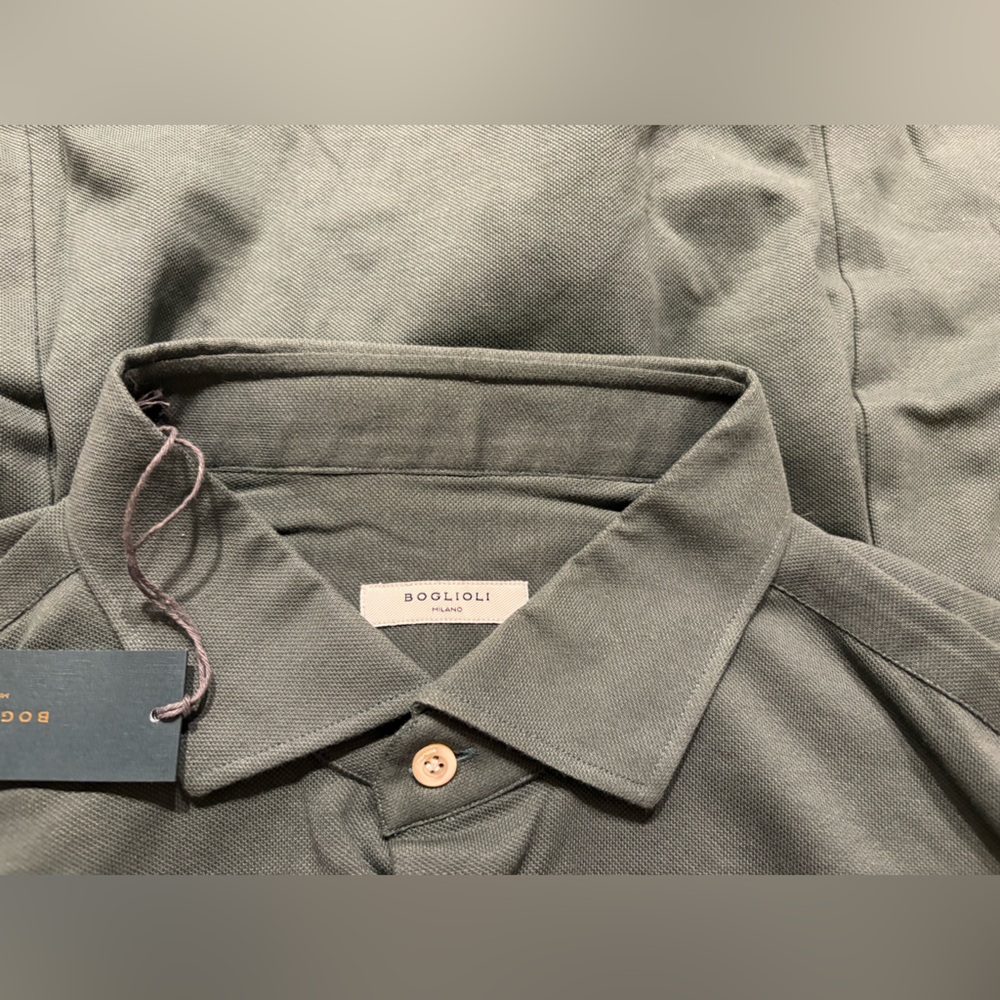 Boglioli Dark Green Polo Shirt stretch sz 18 Big!! $495 Moss Green SALE!!!